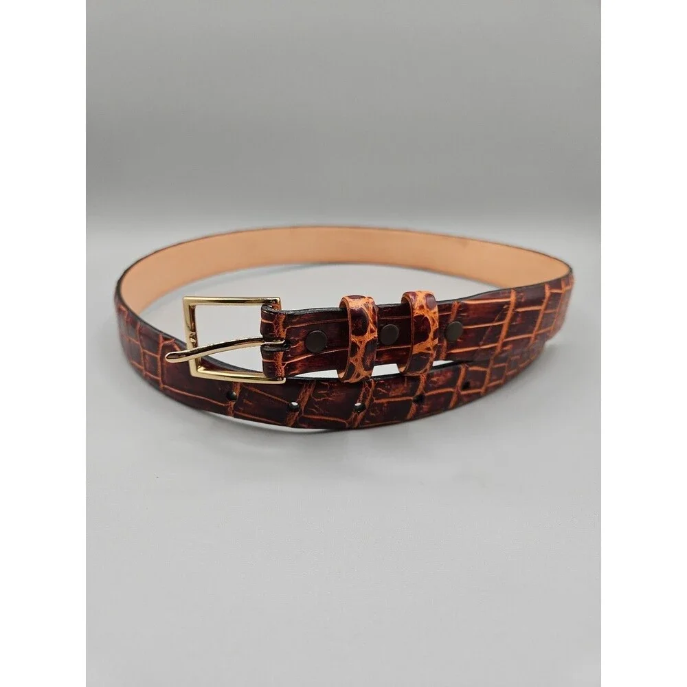 Louisiana Alligator Brown Leather Mens Tapered Belt Handcrafted In USA Size 32